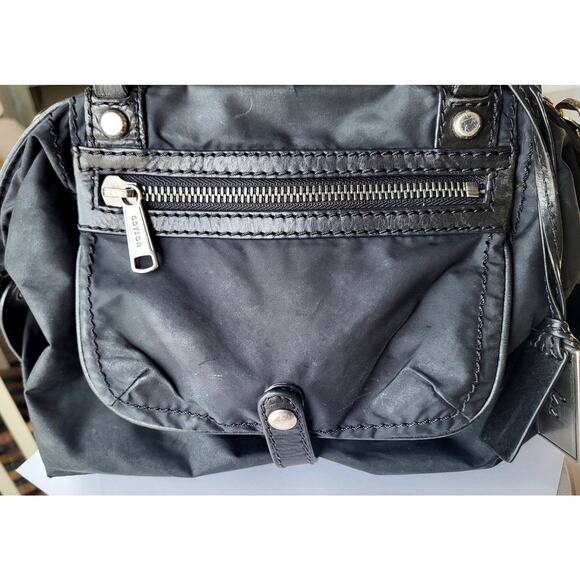 Joy Gryson SKYE Italy Handbag Tote Convertible Black Leather Nylon - Picture 7 of 15